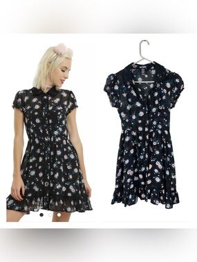 Hot Topic Womens Floral Sheer Chiffon Dress Size Small Whimsigoth Fairy Grunge